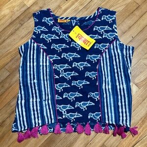 GLOBAL TRENDS INDIGO BIRD PRINT TOP NWT